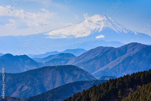 Mountain ridge and Mt. Fuji in winter