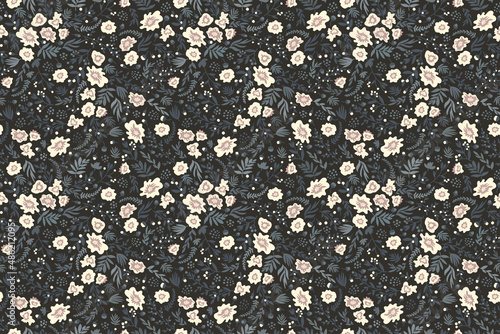 Seamless floral pattern in shades of blue gray, cream and dusty pink photo