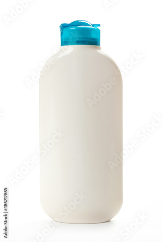 White plastic bottle of cleaning agent for home cleaning, isolated on white background sanitizer cleanliness,