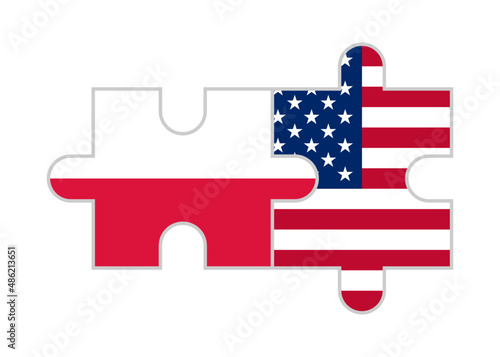 puzzle pieces of poland and united states flags. vector illustration isolated on white background