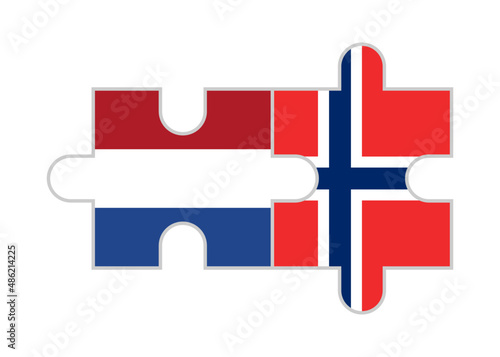 puzzle pieces of netherlands and norway flags. vector illustration isolated on white background