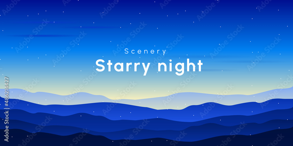 Scenery starry night blue sky with mountain landscape Scenery starry night blue sky with mountain landscape