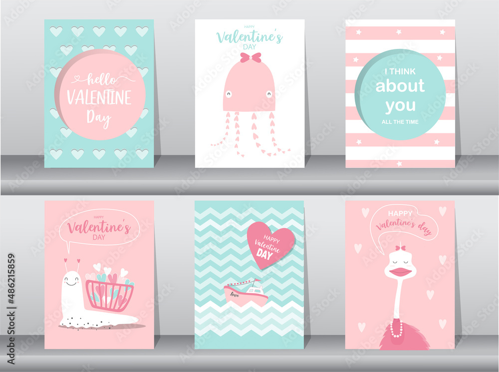 Set of cute animals poster,Design for valentine's day ,template,cards,Vector illustrations Set of cute animals poster,Design for valentine's day ,template,cards,Vector illustrations