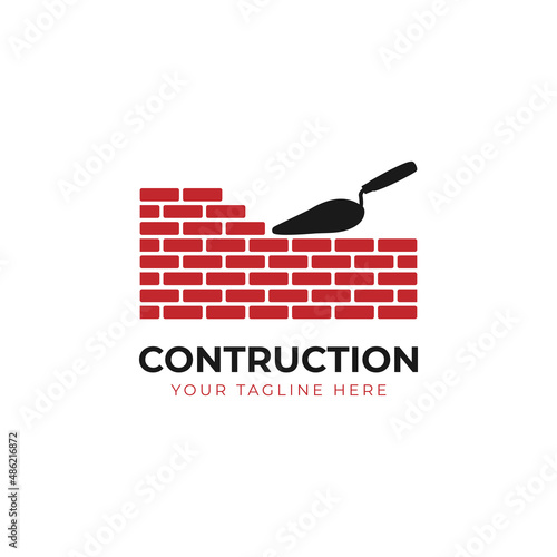 Bricklayer construction logo design vector