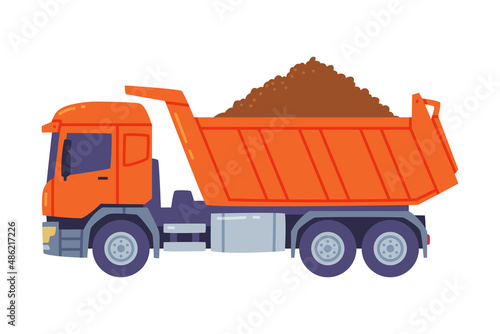 Dump Truck as Freight Delivery Logistics Service Vector Illustration