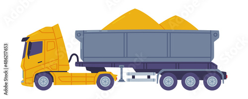Dump Truck as Freight Delivery Logistics Service Vector Illustration