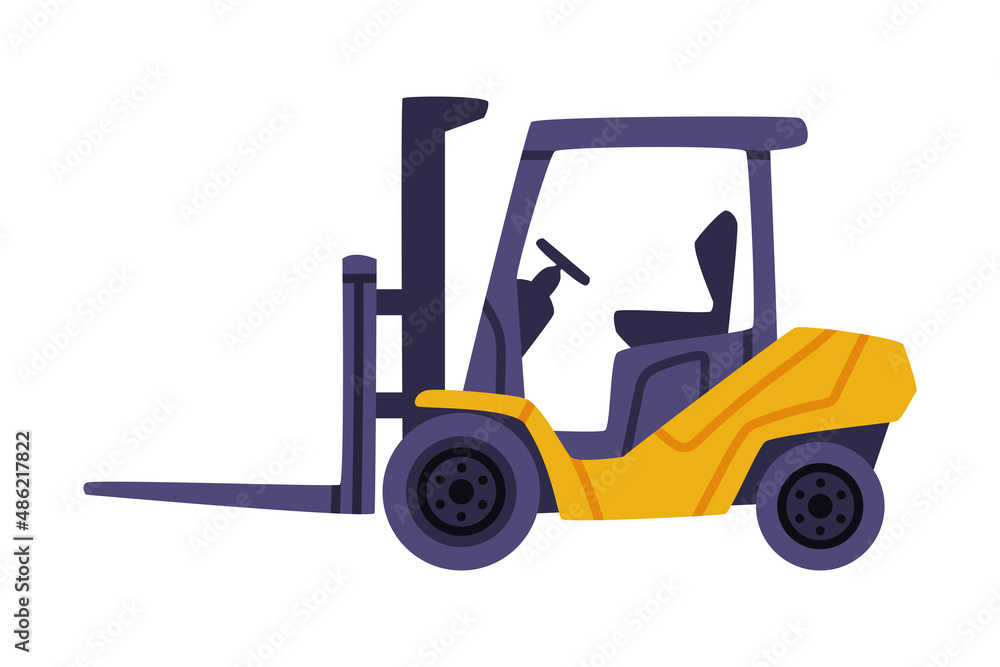 Forklift or Lift Truck as Warehouse Equipment for Goods Moving Vector Illustration
