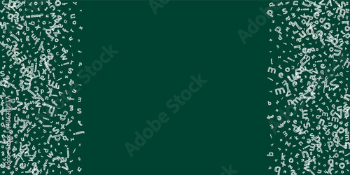Falling letters of English language. Sketch chalk flying words of Latin alphabet. Foreign languages study concept. Stylish back to school banner on blackboard background.