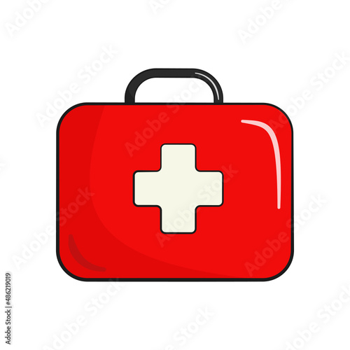 Firs aid kit. Vector illustration. Cartoon
