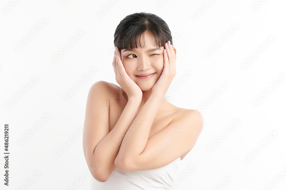 Beautiful young asian woman with clean fresh skin on white background, Face care, Facial treatment, Cosmetology, beauty and spa, Asian women portrait. Beautiful young asian woman with clean fresh skin on white background, Face care, Facial treatment, Cosmetology, beauty and spa, Asian women portrait.