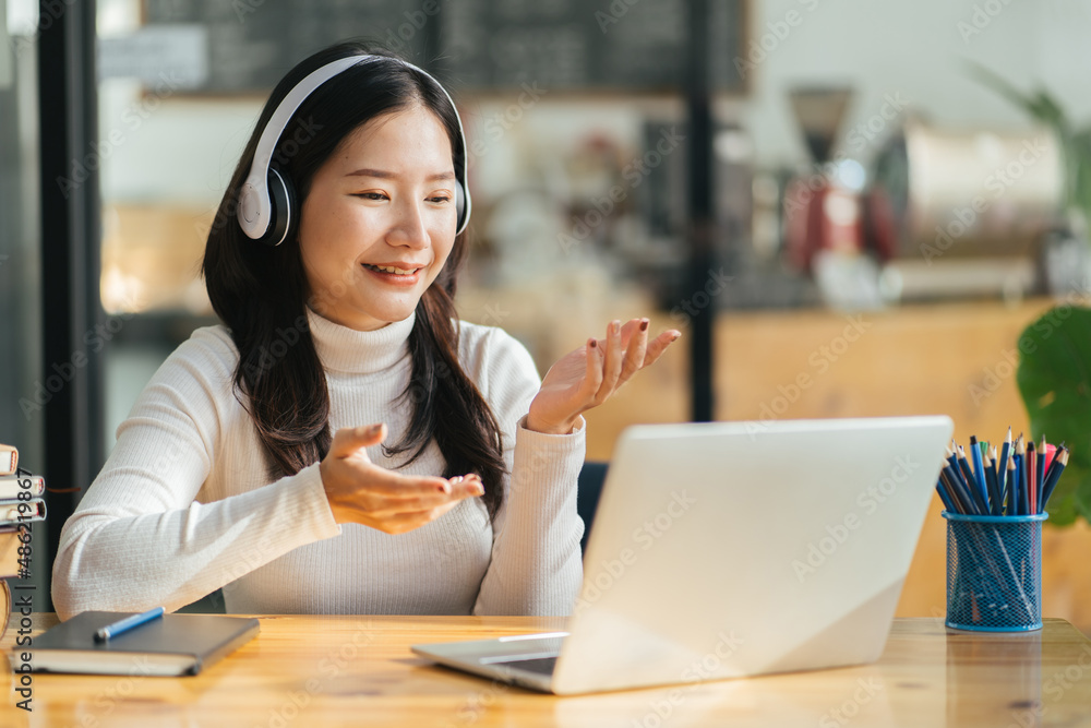 Beautiful woman wearing headsets worker call centre. working customer support service operator. communication in corporate, Business adviser concept. Beautiful woman wearing headsets worker call centre. working customer support service operator. communication in corporate, Business adviser concept.