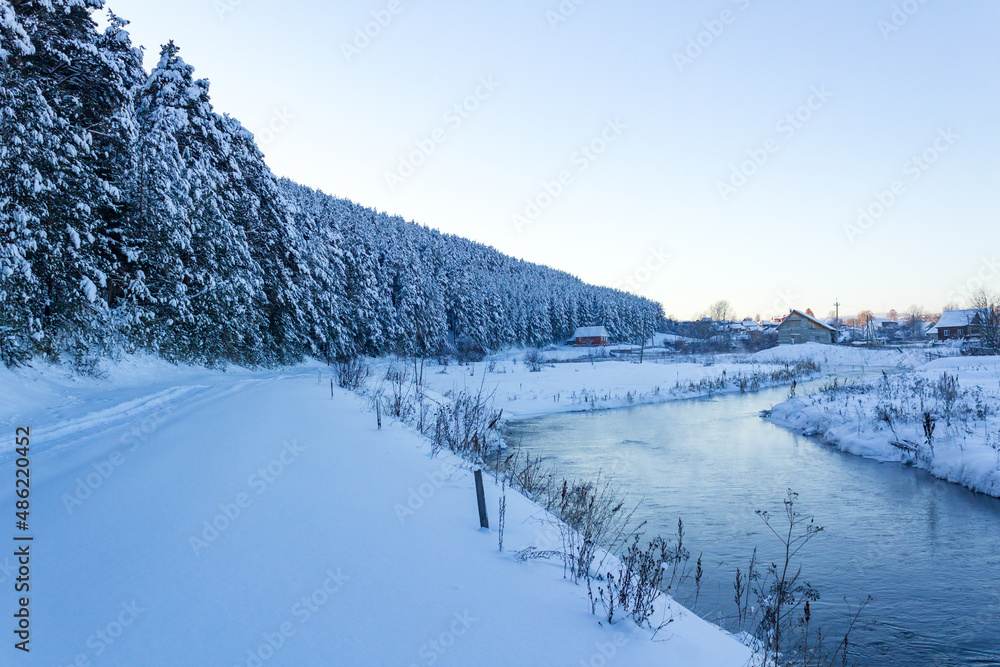 The river in the winter moment