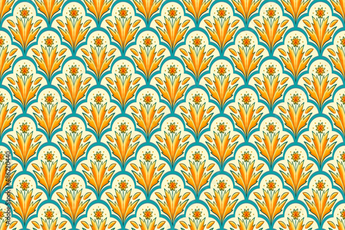 Yellow, Green Teal on Ivory...