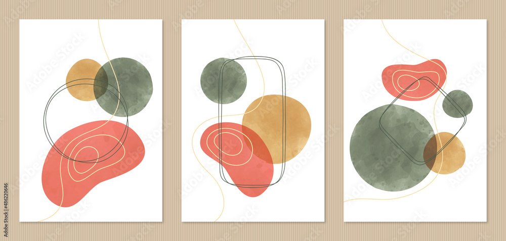 Line art watercolor abstract shapes vector set