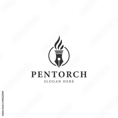 pen and torch logo design