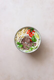 Pho Bo vietnamese soup with beef. Asian food. National cuisine.