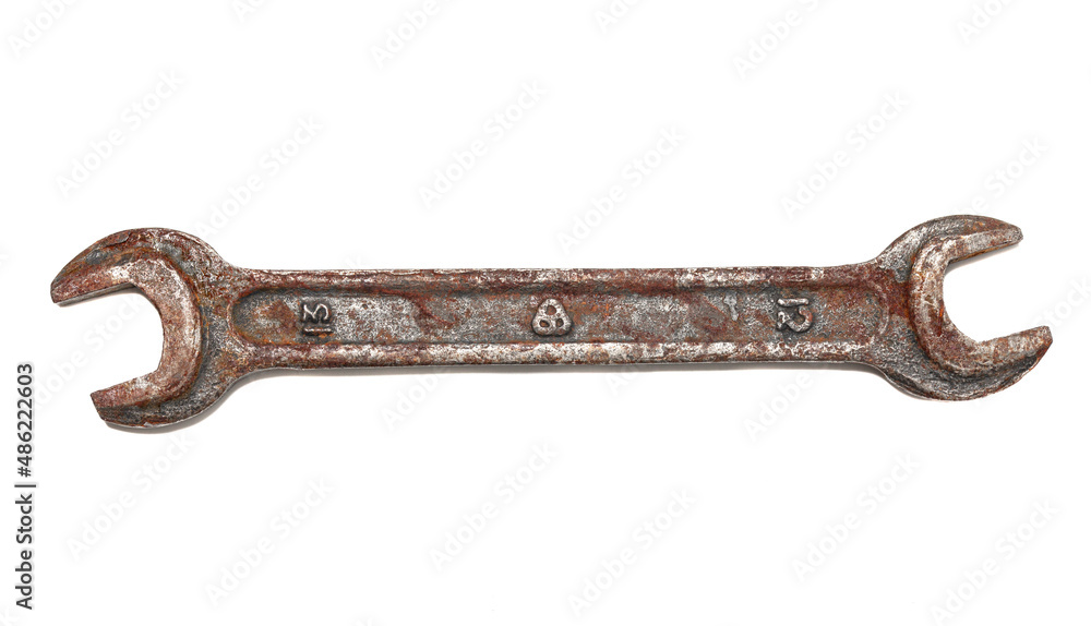 Old rusty wrench, isolated on white background Old rusty wrench, isolated on white background