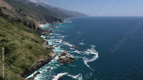 Scenic Seascape In Big Sur, California - aerial pullback