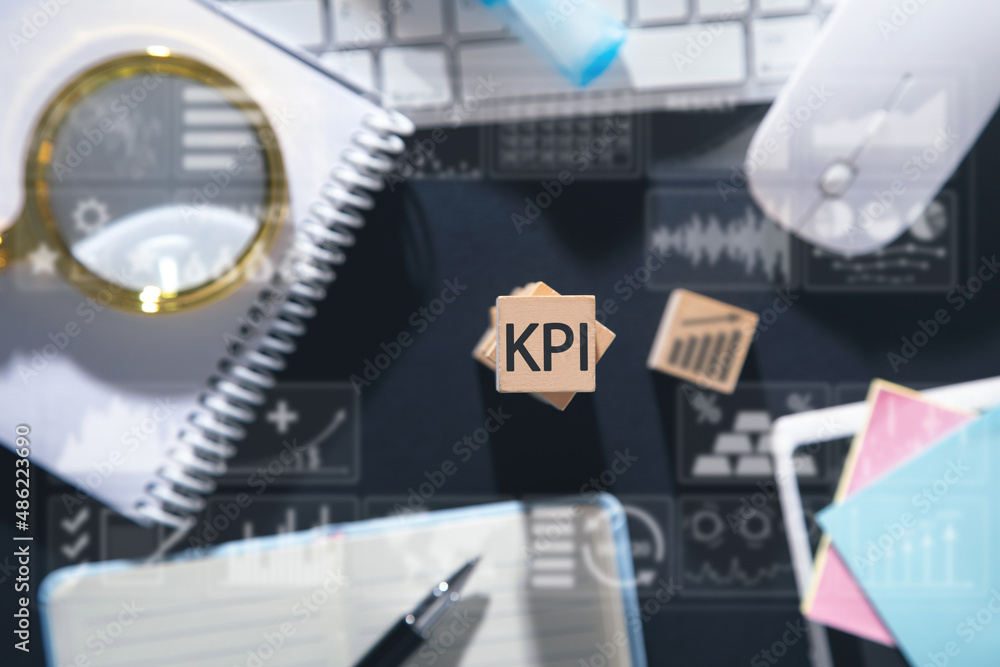Fototapeta premium KPI on wooden cube. Key Performance Indicator