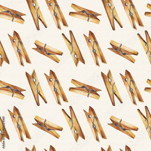 Seamless watercolor pattern with hand-drawn wooden clothespins. Print for wrapping paper, wallpaper, textile.
Watercolor household design elements.