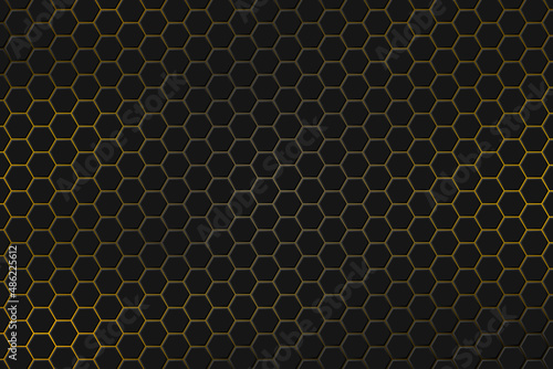 Vector black polygon with gold light abstract background.
