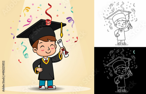 Happy boy graduation celebration cartoon