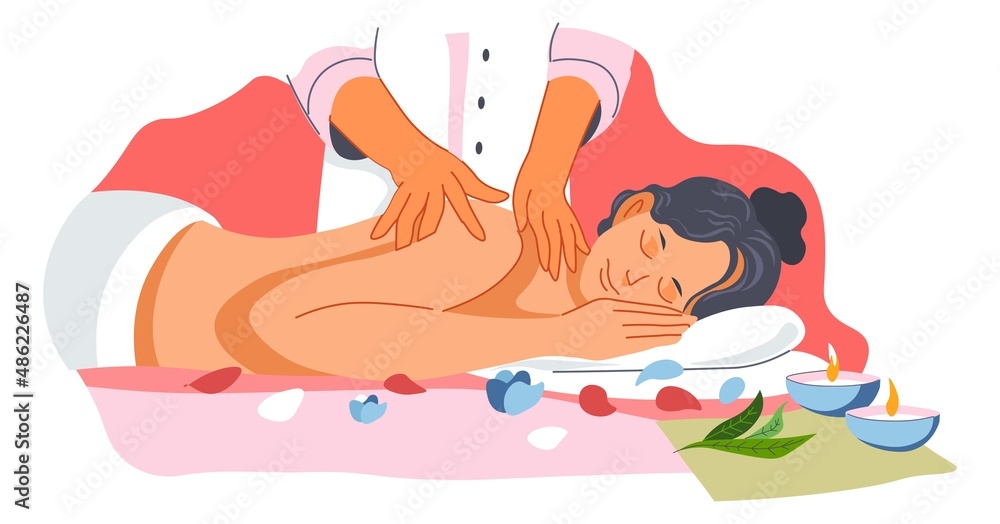 Back massage in spa salon, skincare treatment