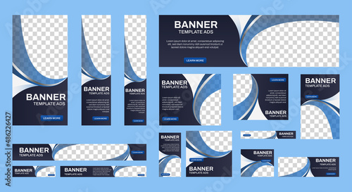 Business banner design web template Set, Horizontal header web banner. Black and blue. cover header background for website design, Social Media Cover ads banner, flyer, invitation card