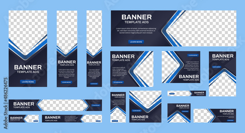 Business banner design web template Set, Horizontal header web banner. Black and blue. cover header background for website design, Social Media Cover ads banner, flyer, invitation card