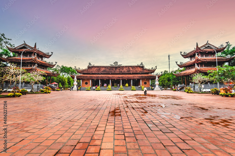 Naklejka premium Southern Truc Lam Zen Monastery in the New Year's Day. Famous tourist destination in Can Tho city, Vietnam