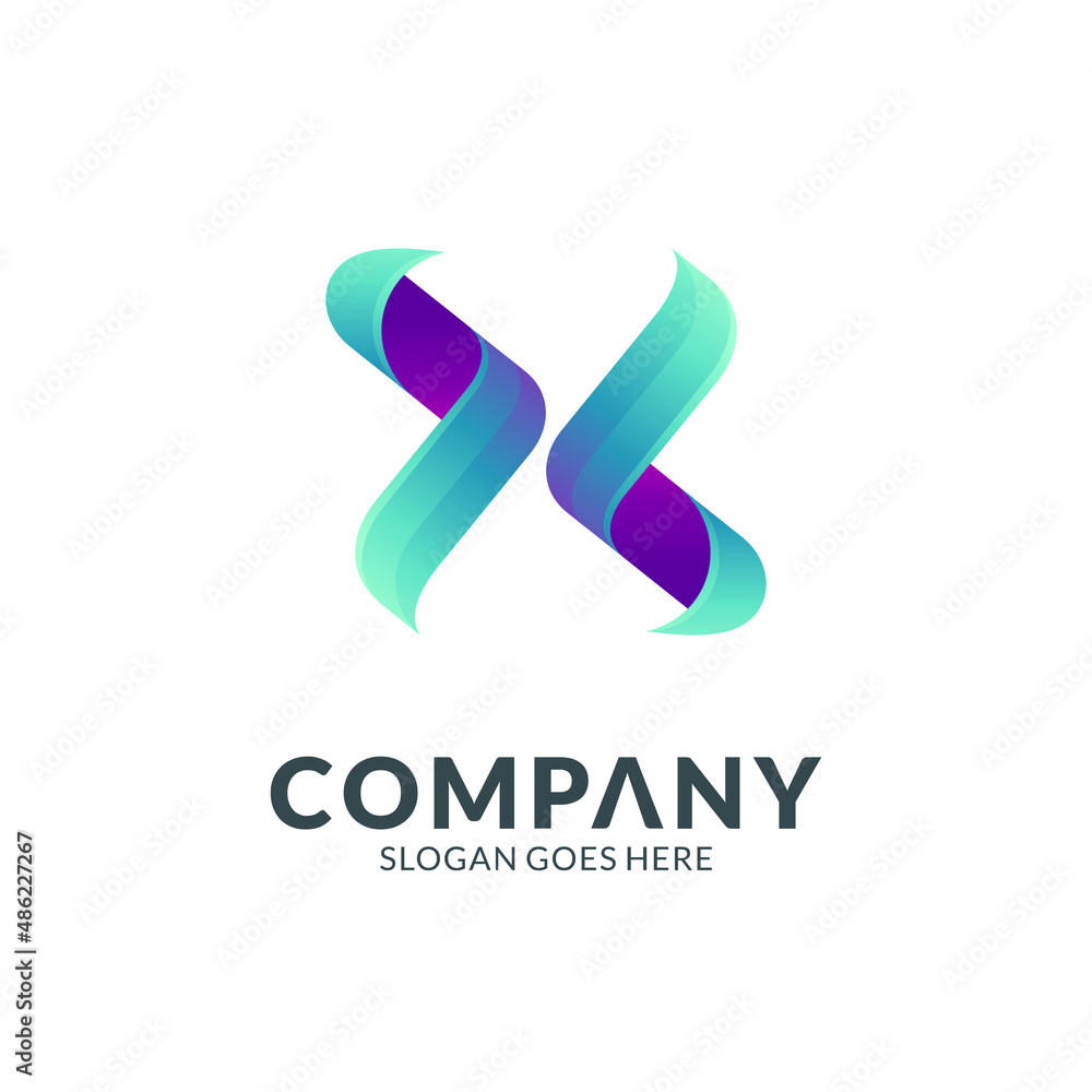 letter X logo template combination with leaf nature shape
