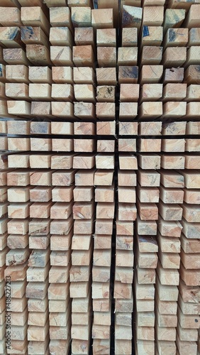 Wooden bars in rows and columns.