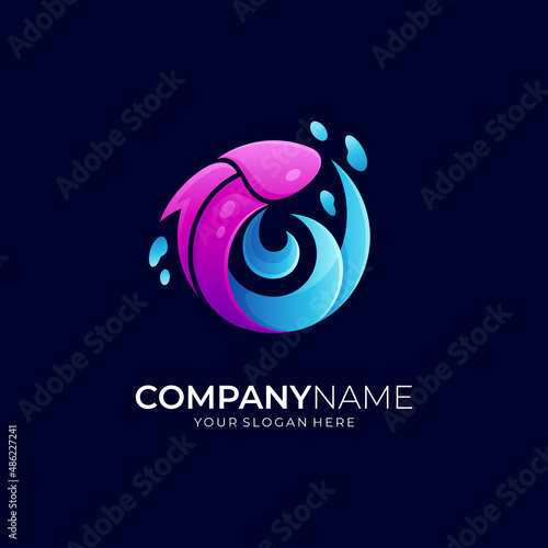 fish logo design combination with water splash shape