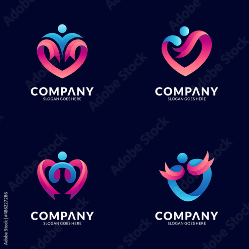 a collection of heart logo templates combined with the shape of a person and a little touch of a ribbon