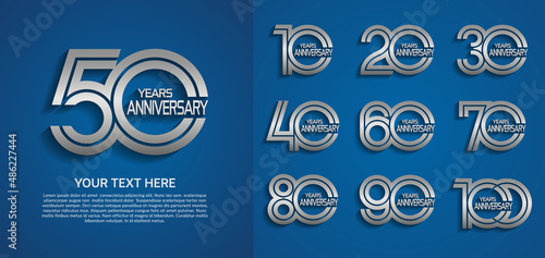 set of anniversary premium logo with silver color isolated on black background