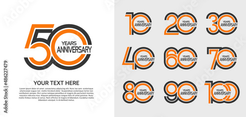 set of anniversary premium logo with black and orange color isolated on white background