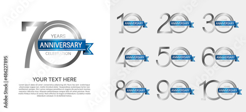 set of anniversary premium logo with silver color isolated on white background