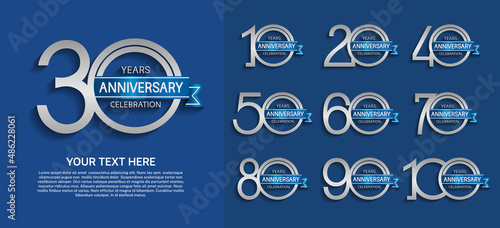 set of anniversary premium logo with silver color isolated on blue background