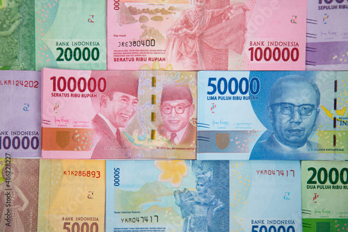 random color of indonesian paper currencies background