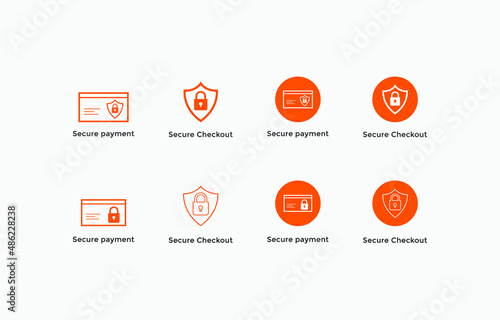 Set of secure payment, secure checkout line icon 
