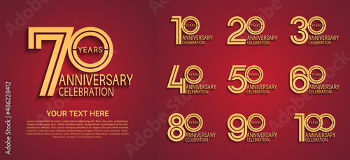 set of anniversary premium logo with golden color isolated on red background