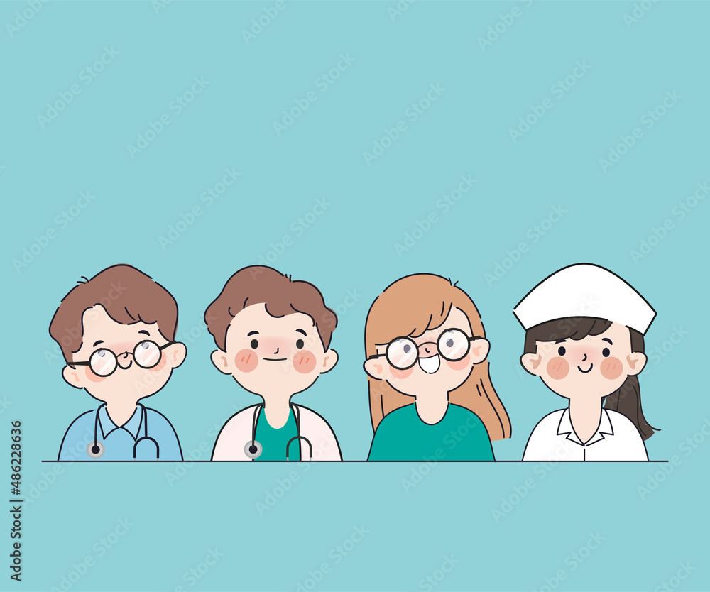 Hand drawn doctor and nurse with gown uniform clipart gesture character.
