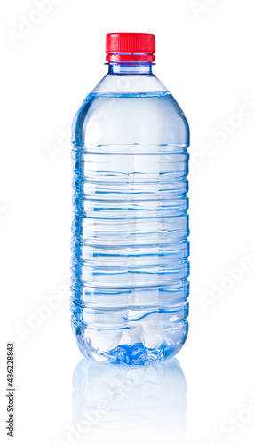 Plastic bottle of drinking water isolated on white background