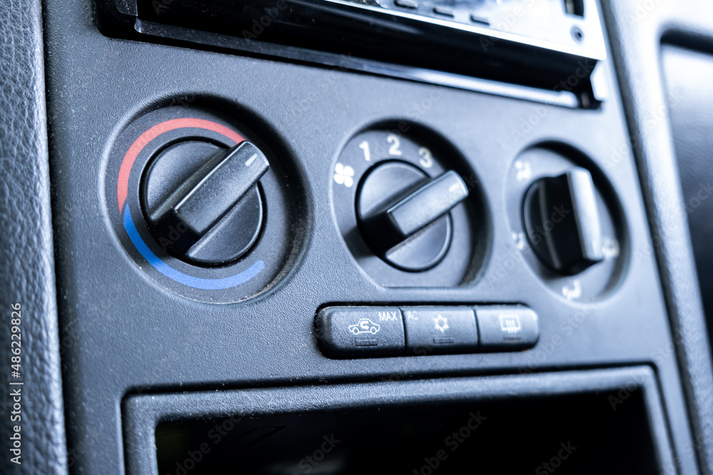 Mechanical control panel for car fan heating, air conditioning.