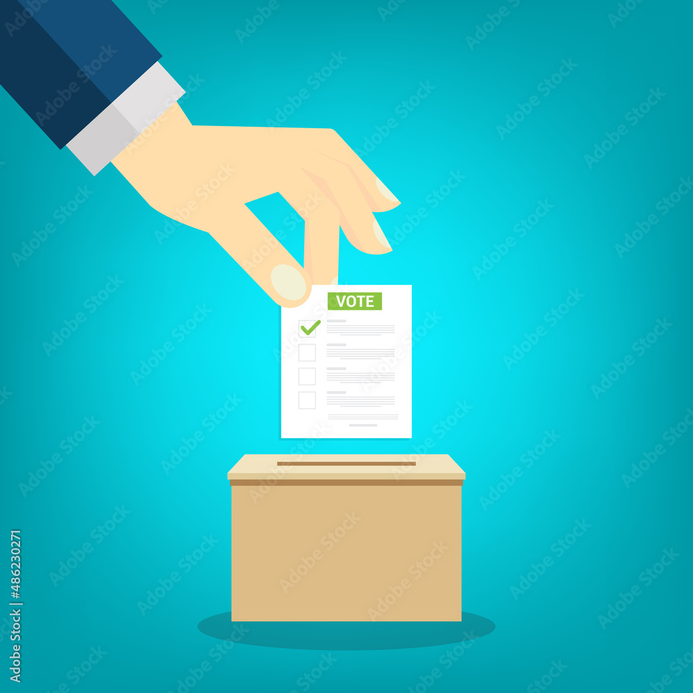 Hand holding voting ballot and ballot box. Voting and election concept. Hand holding voting ballot and ballot box. Voting and election concept.