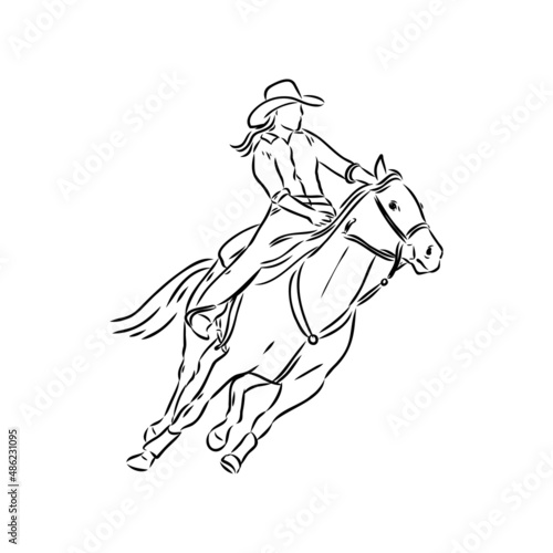 An hand drawn freehand vector - RODEO. Scene from the american culture.