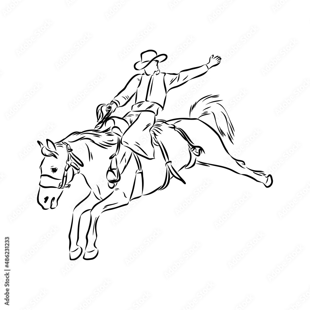 Fototapeta premium An hand drawn freehand vector - RODEO. Scene from the american culture.