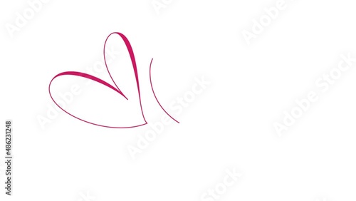 Animation continuous drawing two hearts on white background for Valentines day card 