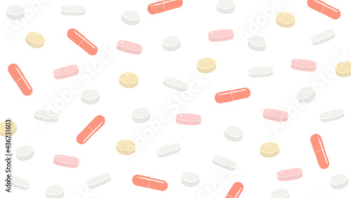 カラフルな複数の種類の飲み薬 - 手書きの新型コロナウイルスの治療薬のイメージ素材 photo