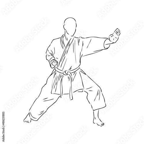 Karate kick technique sketch illustration. Asian martial art sport hand drawn design